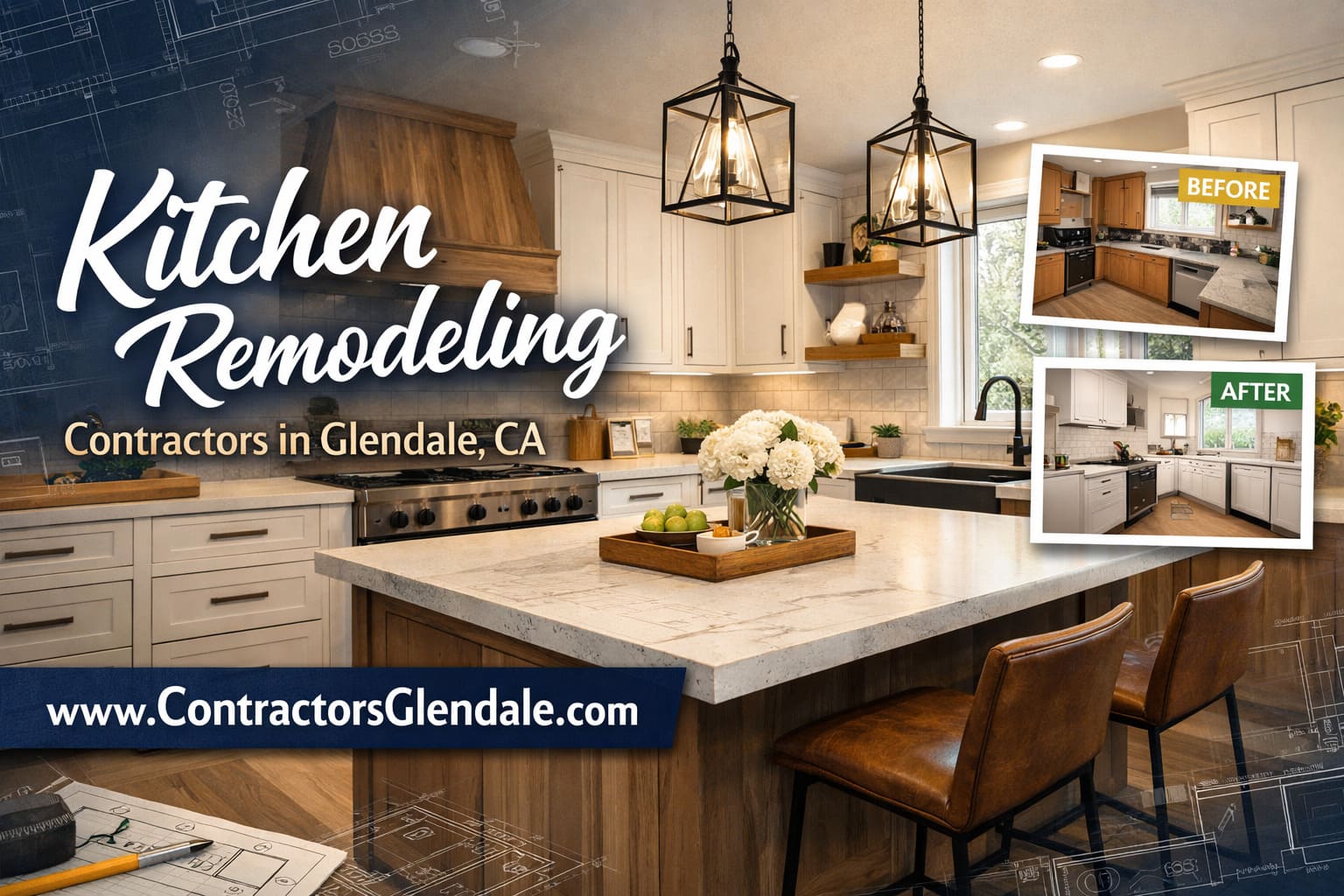 Kitchen remodeling project in Glendale CA showing modern kitchen with island